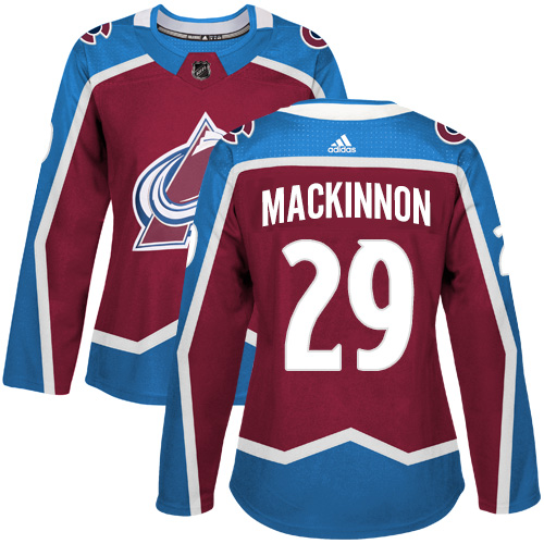 Adidas Colorado Avalanche 29 Nathan MacKinnon Burgundy Home Authentic Women Stitched NHL Jersey